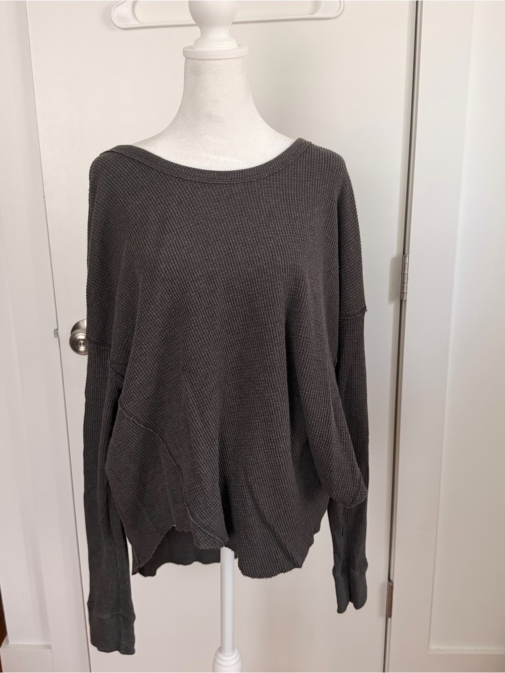We The Free Dark Charcoal Waffle-Knit Scoop Neck Sweater